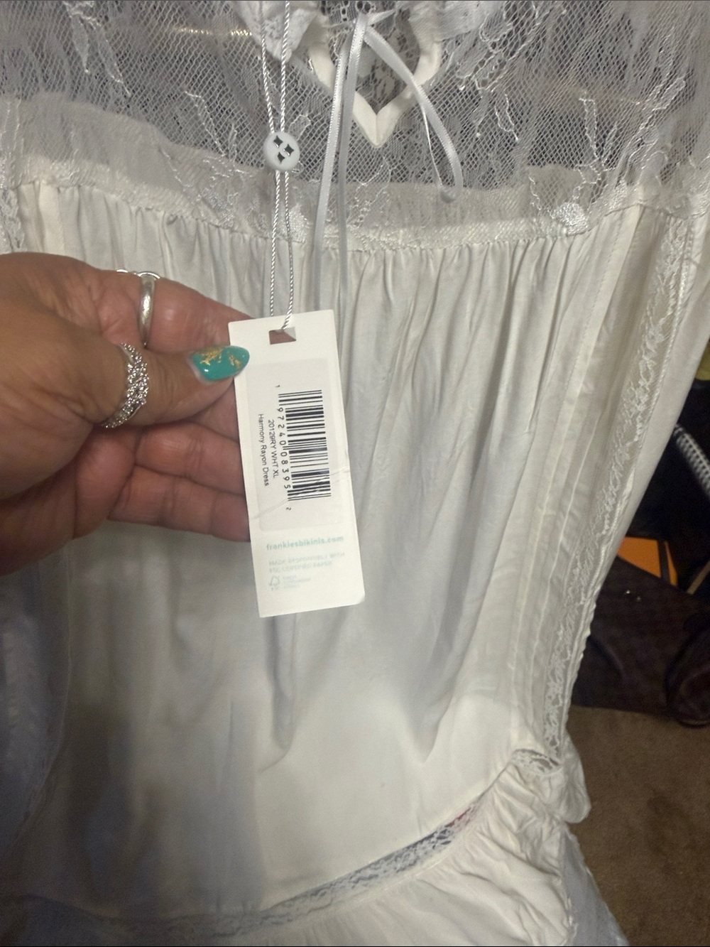 Frankie's Bikinis White Lace-Trim Chemise - Picture 2 of 6